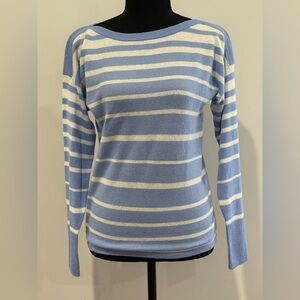 J. McLaughlin XS Cashmere Light Blue and White Striped Women's Sweater 745